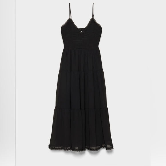 Aritzia Dresses & Skirts - WILFRED | Aritzia Tuberose midi chiffon tiered V neck Dress black size medium